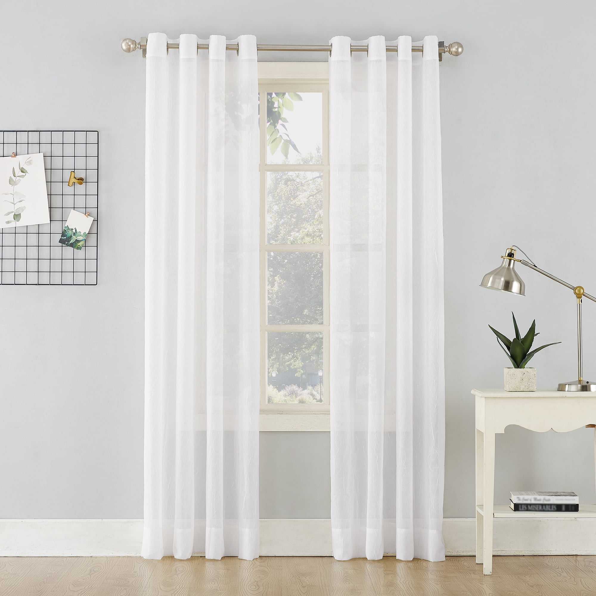 No. 918 Erica Crushed Voile Sheer Grommet Curtain Panel, 51"x72", White