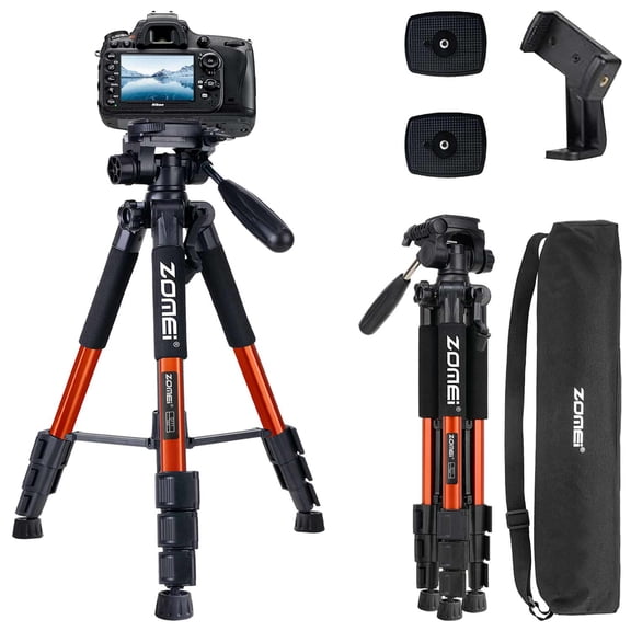 ZOMEI 55" Tripod Travel Camera Tripod with 3-Way Pan Head and Phone Holder Mount for Gopro,Projector,Smartphones Webcam,Spotting Scopesto Live Broadcast and DSLR EOS Canon Nikon Sony Samsung