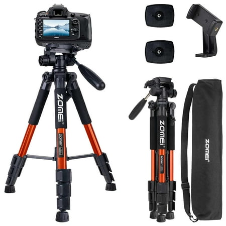 ZOMEI 55" Tripod Travel Camera Tripod with 3-Way Pan Head and Phone Holder Mount for Gopro,Projector,Smartphones Webcam,Spotting Scopesto Live Broadcast and DSLR EOS Canon Nikon Sony Samsung