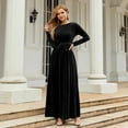 thumbnail image 6 of IBTOM CASTLE Women's Fall Winter Velvet Dress Long Sleeve Round Neck Maxi Dress with Belt Wedding Guest Cocktail Gown Evening Party Dress L Black, 6 of 8