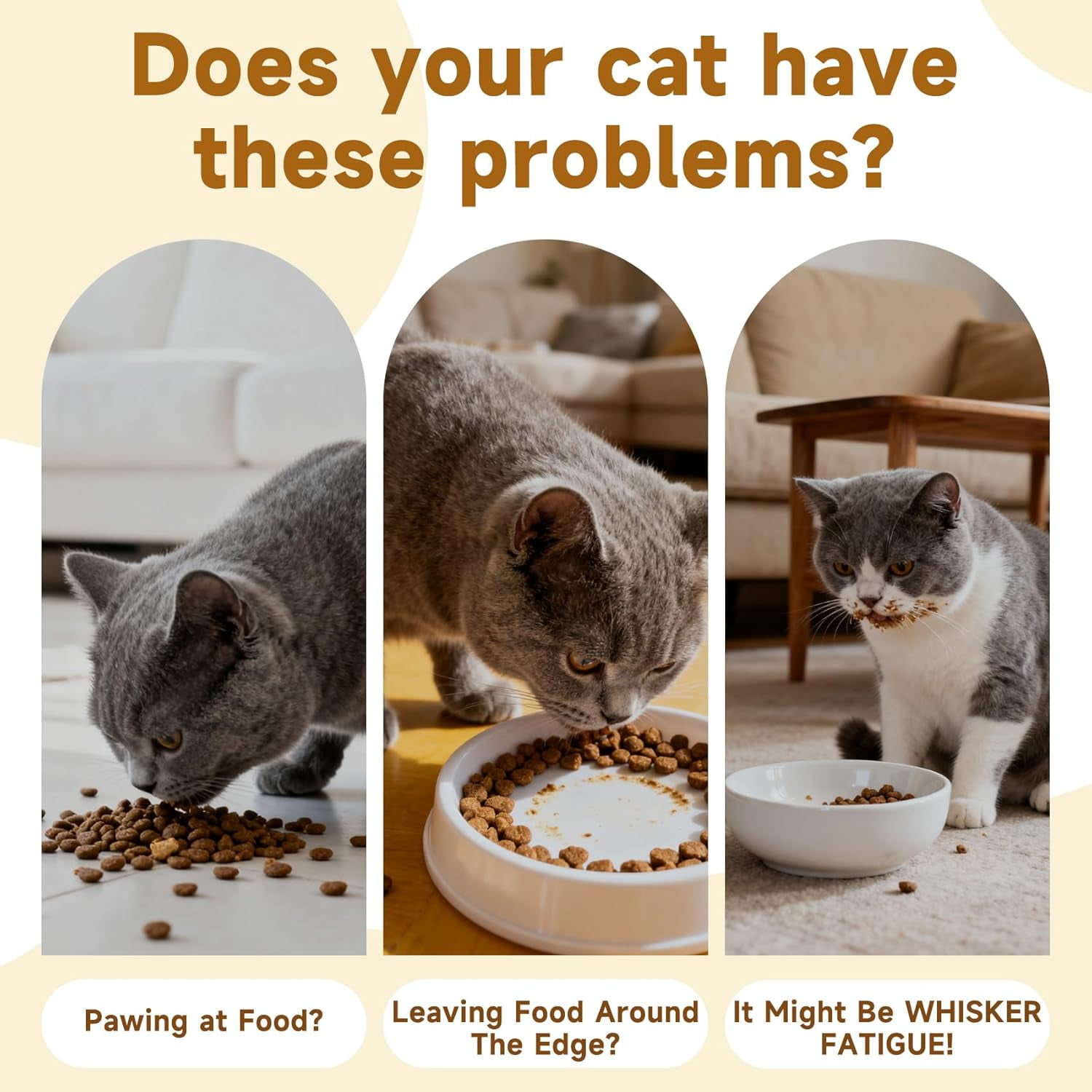 Lead & Cadmium Free Ceramic Elevated Cat Bowls for Food and Water, Red and Yellow Design to Prevent Whisker Fatigue