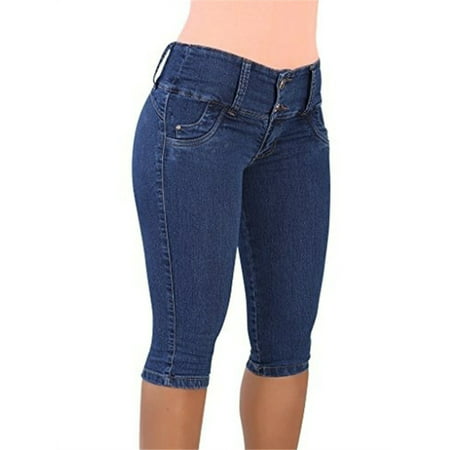 Womens Skinny Denim Jeans High Waist Short Pants