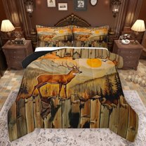 jejeloiu Woodland Animal Deer Full Size Comforter Sets,Rustic Farmhouse Cabin Bedding Comforter Set,Vintage Aesthetic Artwork Bedding Sets For Boys Teens,Luxury Bedroom Decor Reversible,3-Piece