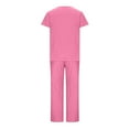 thumbnail image 4 of Horkkom Linen Sets for Women 2 Piece Summer Travel Vacation Outfits Two Piece Sets Crew Neck Short Sleeve Shirts Elastic Waist Long Pants 2 Piece Sets Pink S, 4 of 5