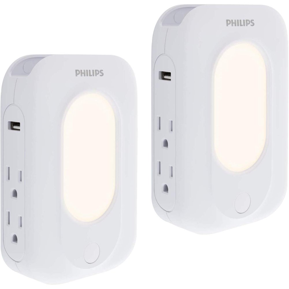 Philips 4 AC, 2 USB Surge Tap with Night Light, 2pk SPP6244WC