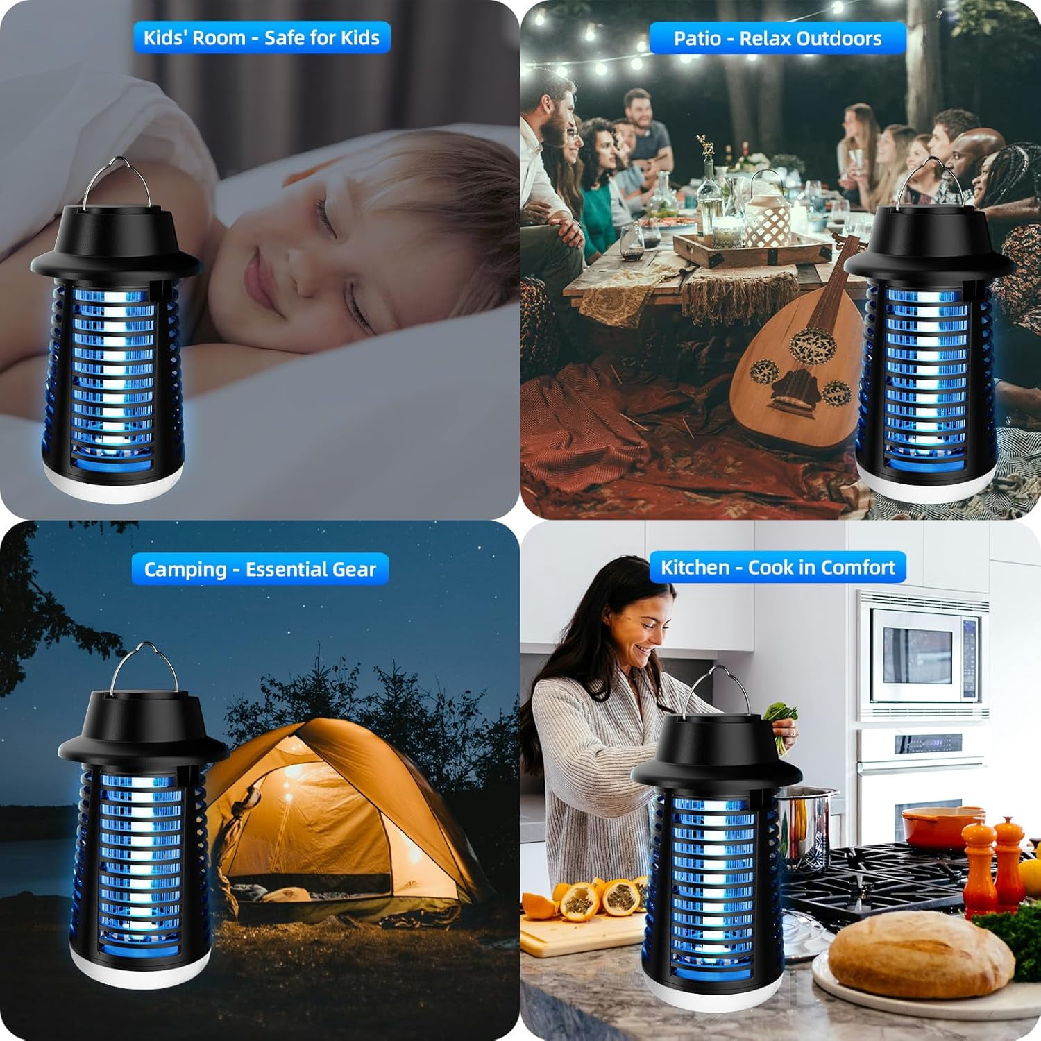 Bug Zapper Outdoor Indoor, Mosquito Zapper, Fly Trap, Waterproof Insect Killer, 3800V Electric Fly Zapper for Home, Patio, Camping, Kitchen, Black, KN-06