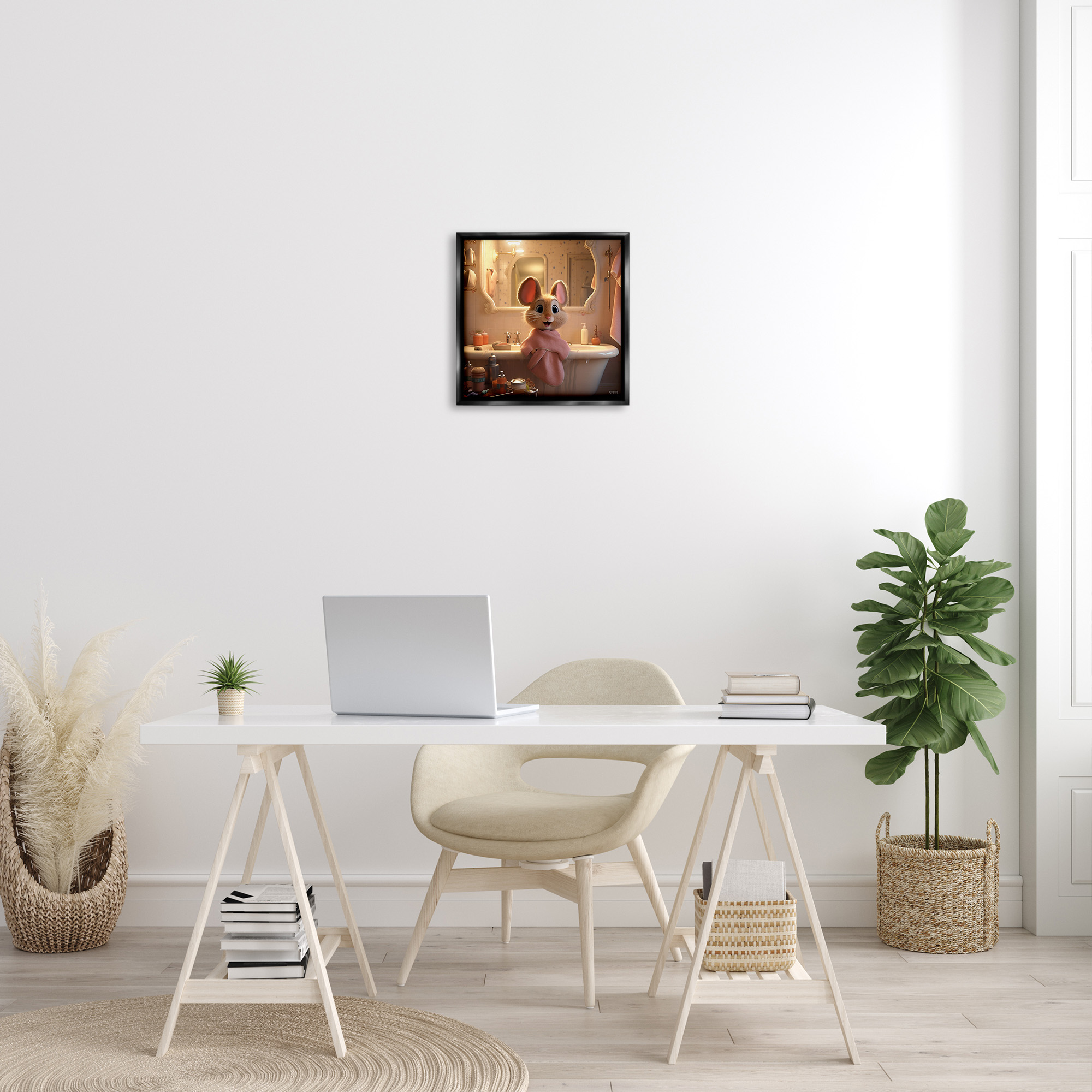 Stupell Industries Mouse in Relaxing Bath Animals & Insects Painting Black Floater Framed Canvas Art Print Wall Art, 18 x 18
