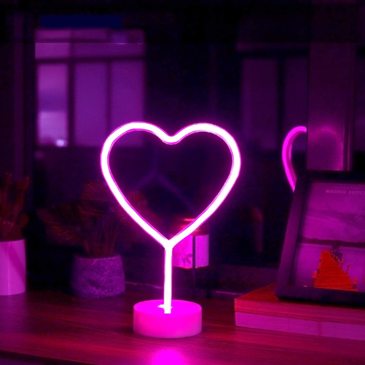 Heart Neon Signs Pink Led Neon Light Sign With Holder Base Battery Operation Heart Lamp Light Up Home Decoration Room Decor For Bedroom Wedding Birthday Party And Bar Walmart Com Walmart Com