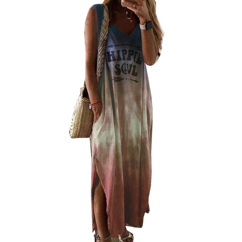 SySea - Letter Sleeveless Gradient Color Casual Long Dress - Walmart ...
