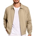 thumbnail image 3 of XUNKUSGA Men's Lightweight Jackets Classic Solid Color Collared Zip Up Jackets for Men Casual Long Sleeve Ribbed Cuff windbreaker jacket Golf Windproof Coat with Zipper Pockets Beige S, 3 of 9