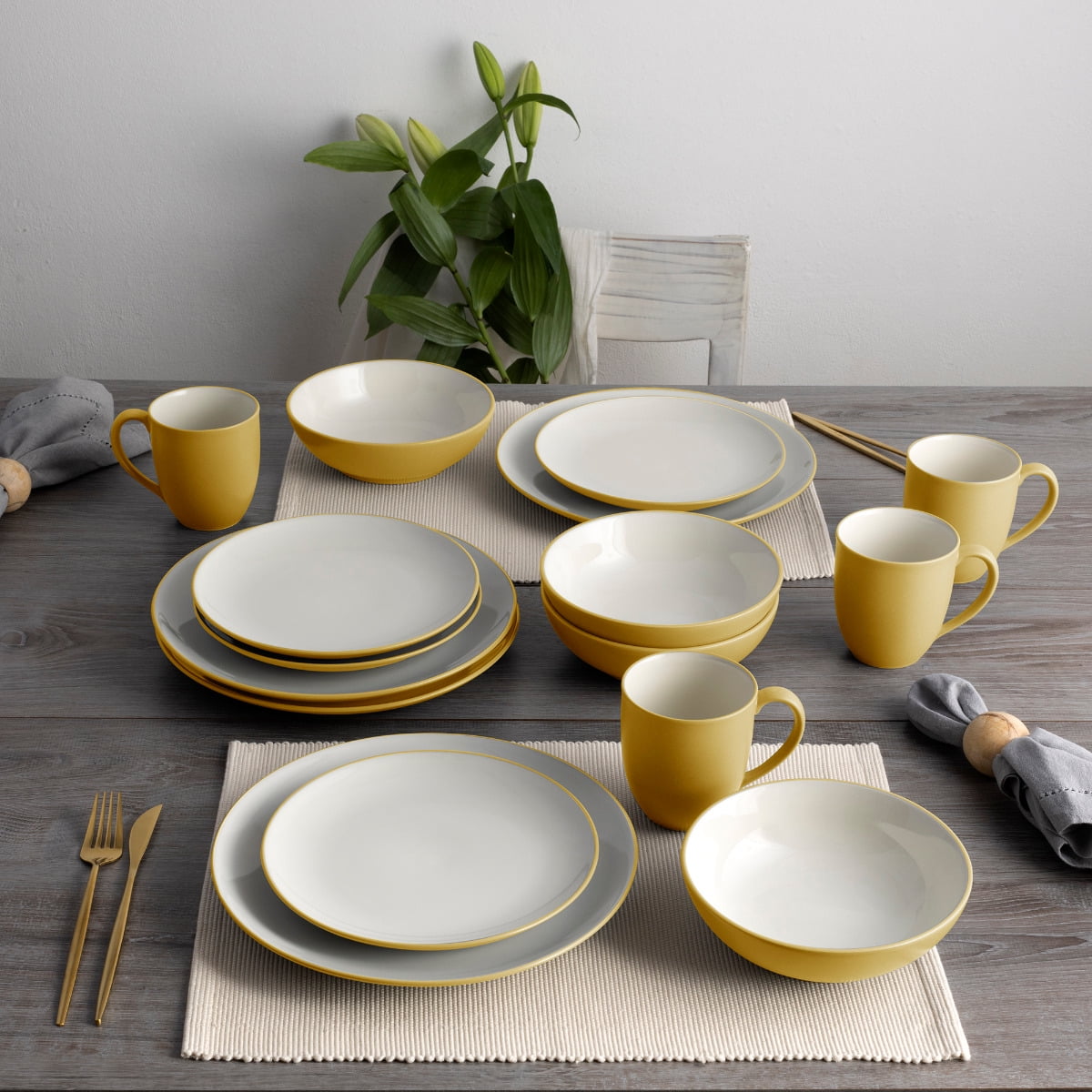 Grey and yellow dinner set hotsell