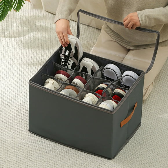 Fabric Folding Storage Box with Lid - 43x32x30cm Oxford Closet Organizer for Underwear Socks & Small Clothing - Multi Compartment Gray Space Saving Design,YISHFHP,Gray