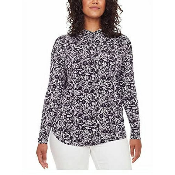 S.C. & CO. Women's Long Sleeve Supreme Comfort Lightweight Hoodie Top (Large, Navy Floral)