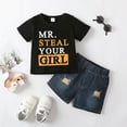 thumbnail image 3 of Kucnuzki 2T Toddler Boy Summer Outfits Shorts Sets 3T Short Sleeve MR.STEAL YOUR GIRL Letter Prints T-Shirt Tops WalkShorts 2PCS Set Black, 3 of 9