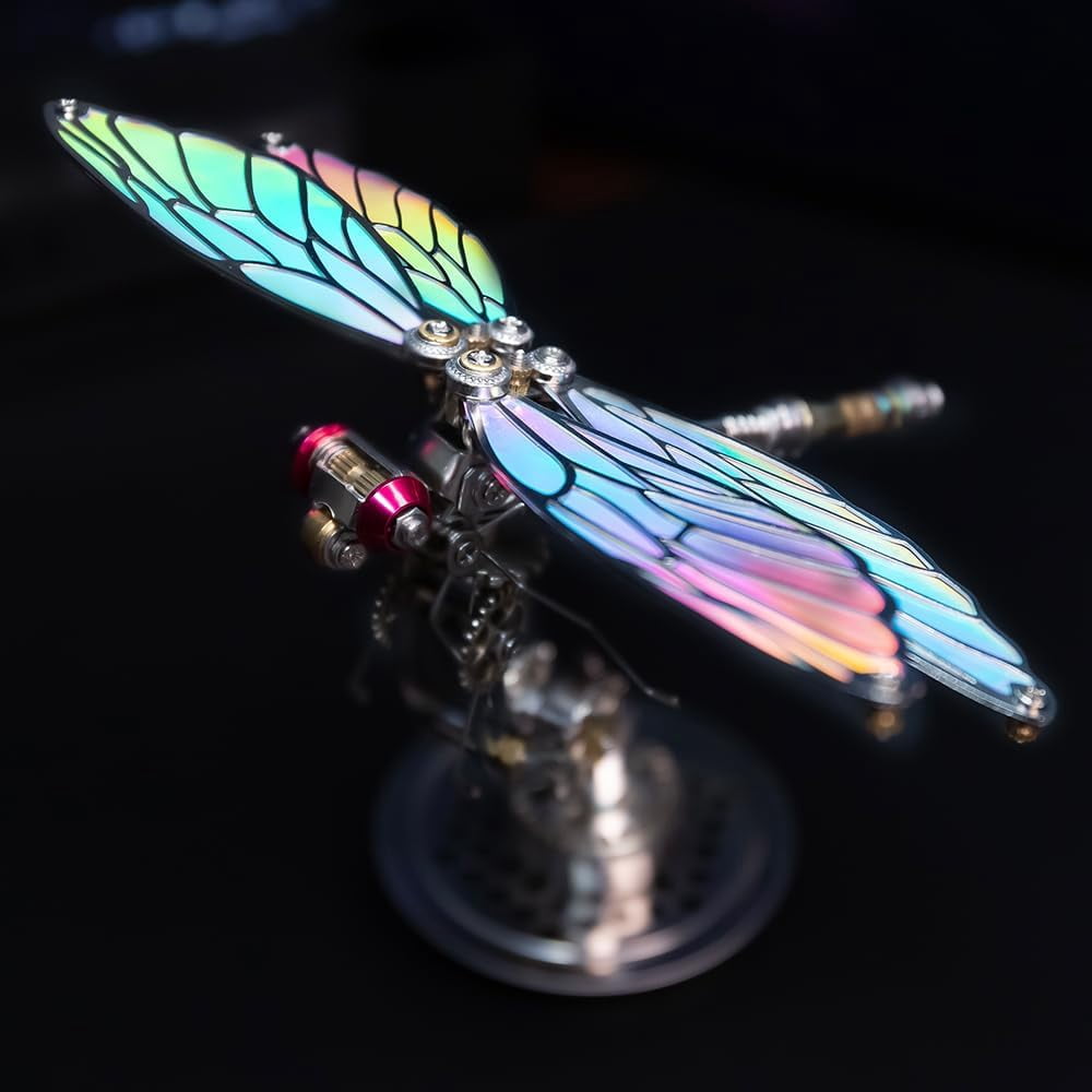 Mostarle 3D Metal Puzzle Cyberpunk Dragonfly, Color-Shifting Electroplated Wings, Adjustable Display, DIY Mechanical Model Kit for Adults & Teens, Gift