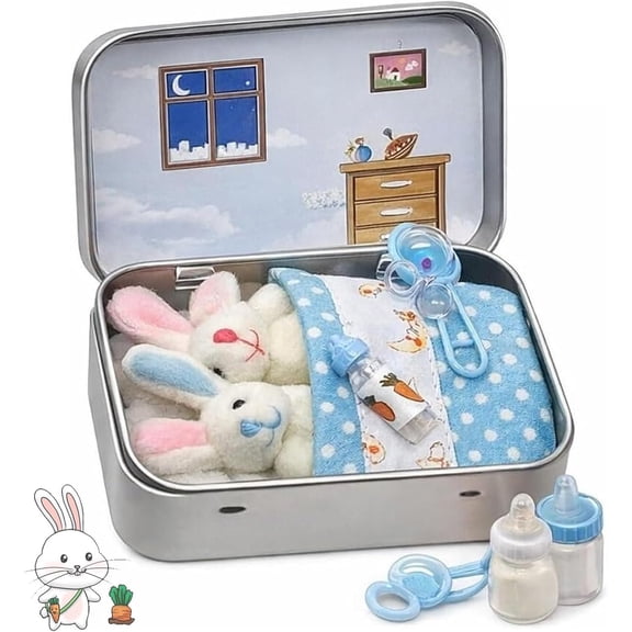 Little Pocket Bunny Decorative Boxes, Easter Gifts DIY Pet Bunny Adoption – Mini Plush House Set with Accessories, Easter Basket Stuffer for Kids