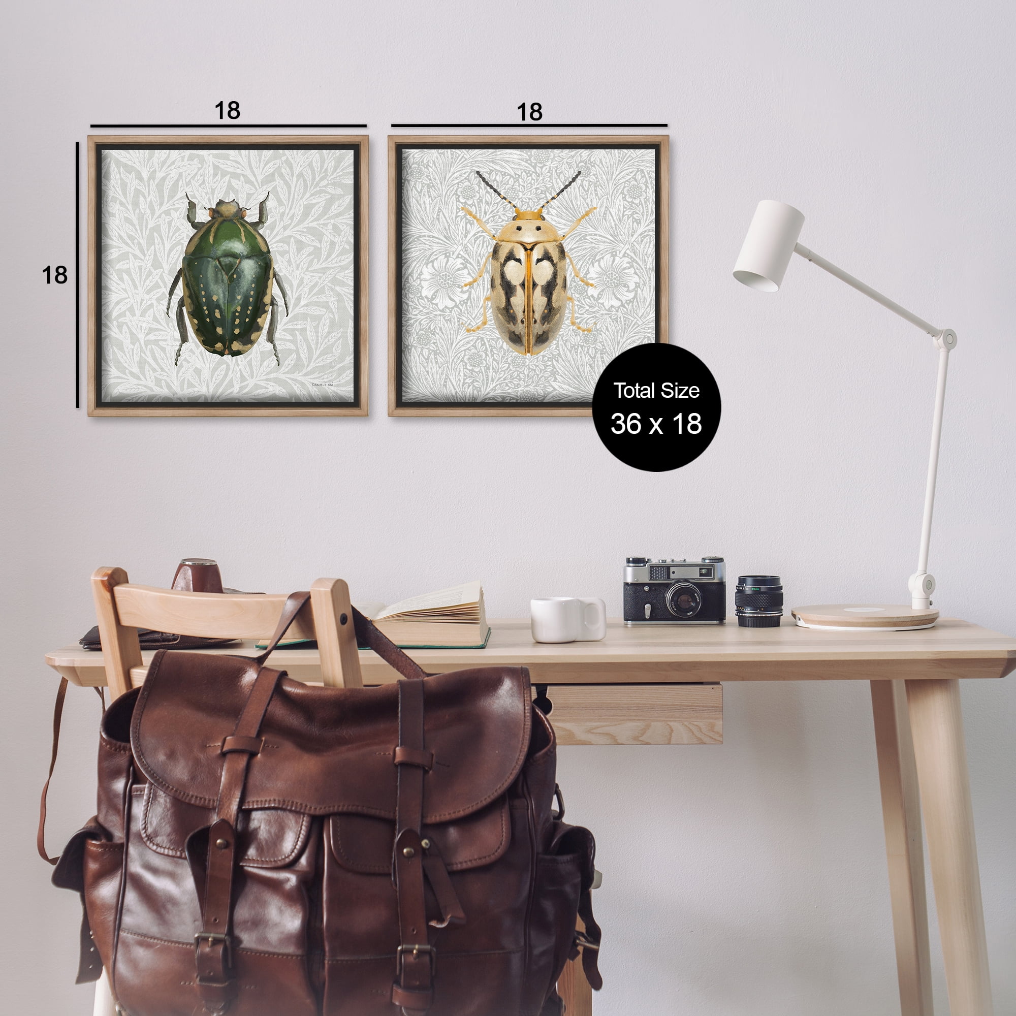 Stupell Industries Beetle Insect Portrait Animals Painting Brown Floater Framed Canvas Art Print Wall Art, 18 x 18, Set of 2