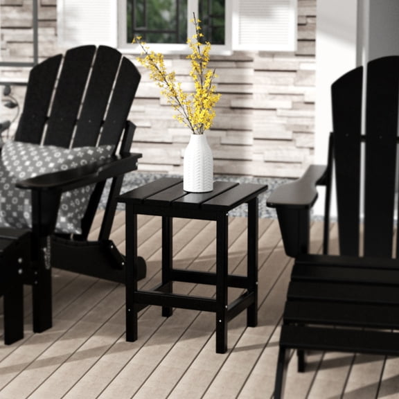 Costaelm Adirondack Outdoor Side Table, All Weather HDPE Patio End Table for Portside, Black