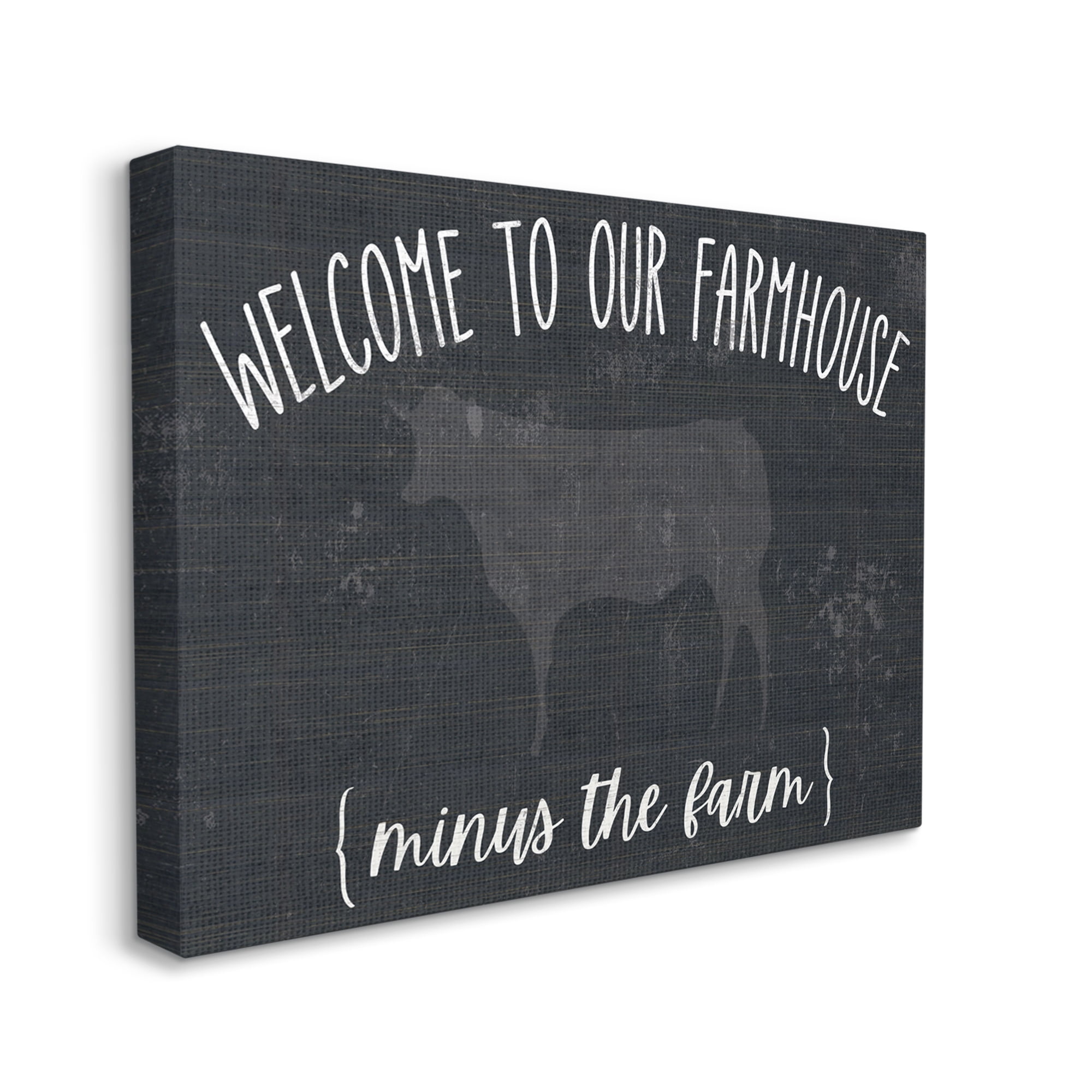 Stupell Industries Welcome To Farmhouse Playful Rustic Cow Motif Graphic Art Gallery Wrapped Canvas Print Wall Art, Design by White Ladder