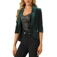 thumbnail image 4 of MODA NOVA Velvet Cardigan for Juniors Lapel Collar Open Front Cardigan Dark Green XS, 4 of 5