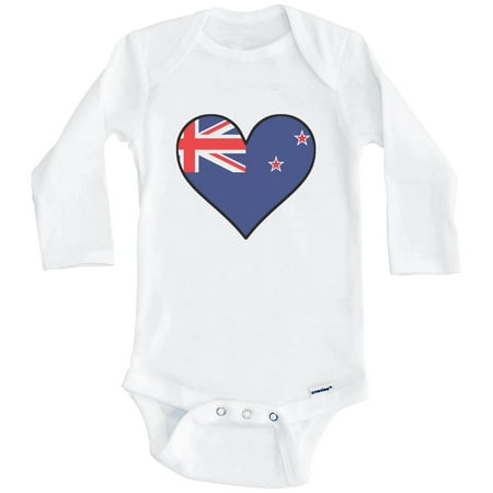 

Kiwi Flag Baby Bodysuit - Cute Kiwi Flag Heart - New Zealand Baby Bodysuit (Long Sleeve) 0-3 Months White