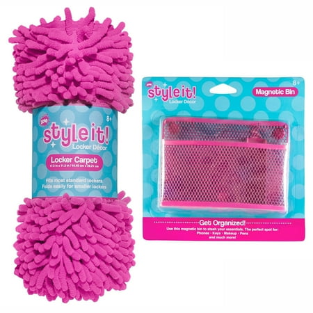 3C4G Locker Decorating Set - Shaggy Carpet & Storage Bin, Fuchsia