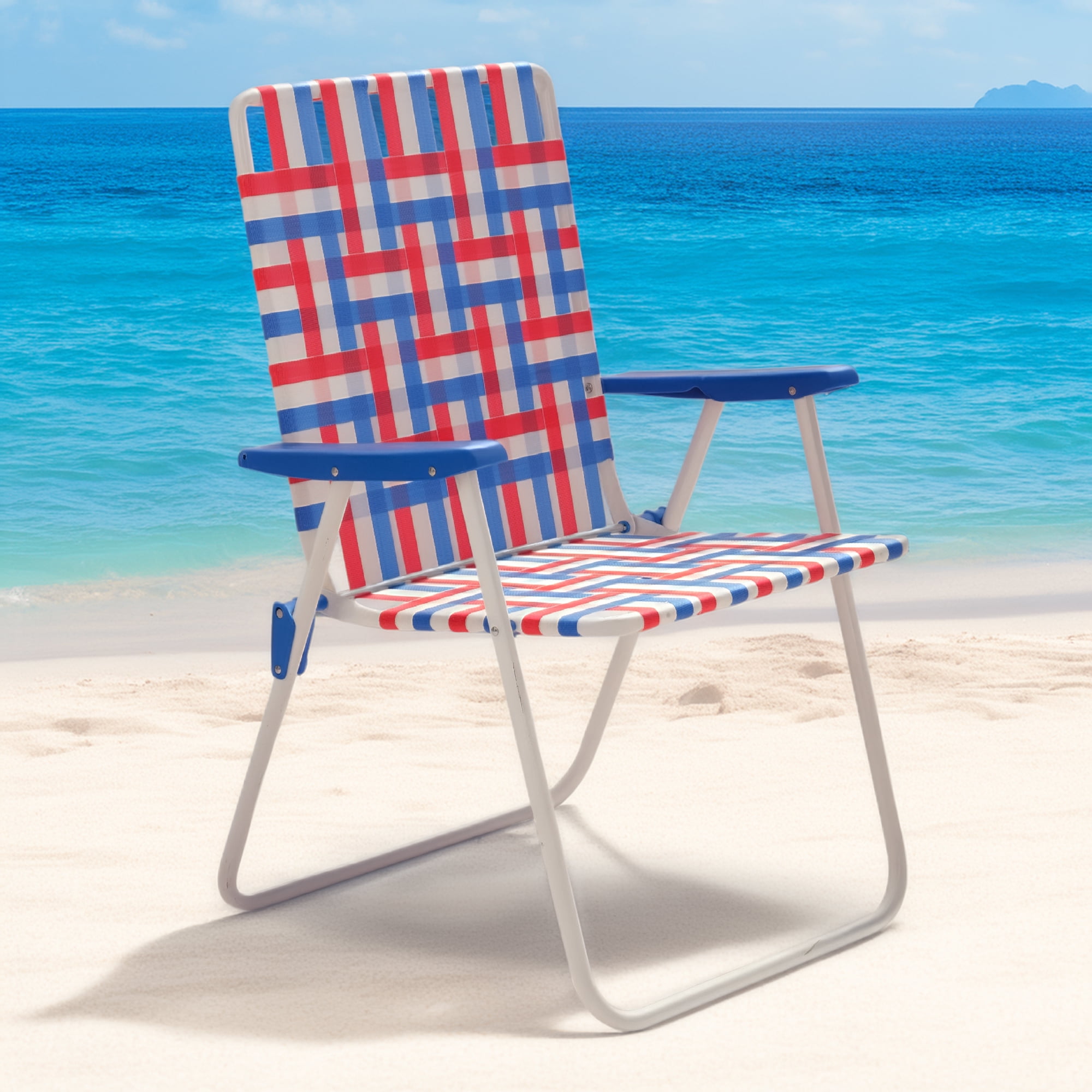 Mainstays Red, White, and Blue High Back Steel Frame Folding Web Chair