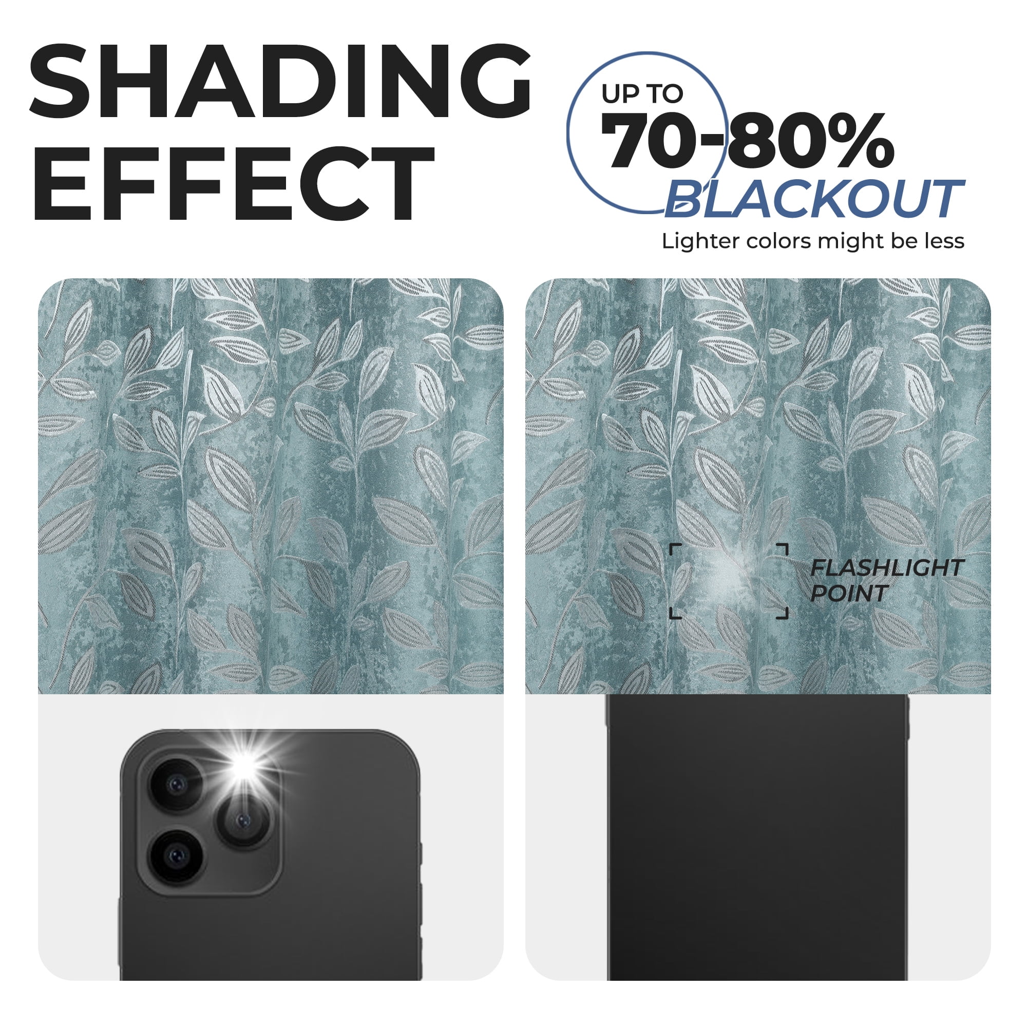 Superior Blackout Leaves Back Tab Curtains Set of 2, Light Filtering Curtain Panel Set, Green Lily, 52"W x 108"L