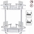 thumbnail image 1 of Estante de esquina de pared para baño sin perforación + ganchos autoadhesivos: cesta de estante adhesiva de 2 niveles y 2 ganchos de baño resistentes de acero inoxidable 304 para, 1 of 5