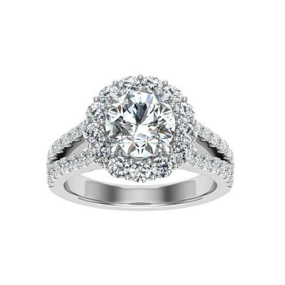 Oryn Jewel 2 Ct Round Cut Lab-Created Diamond Ring - 14K White Gold Over Prong Setting with Double Halo - Engagement Ring for Women - Wedding Ring Gift - Party Wear Rings for Her