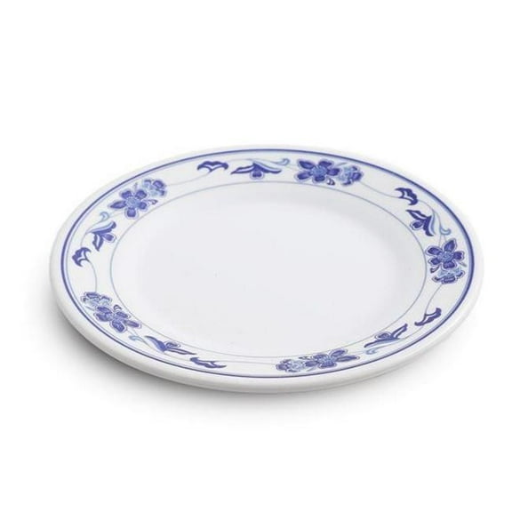 Yanco PO-1012 Peony Melamine 12 in. Round Plate - White & Blue