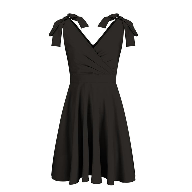 Hfyihgf Women's Tie Strap Prom Dresses Wrap V-Neck Wedding Guest Dress  Short Coaktail Party Mini Homecoming Dresses(Black,S) - Walmart.com