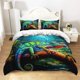 thumbnail image 3 of Juego de funda nórdica King Size,Tropical Rain Forest Camaleón Juego de cama para, 3 of 8