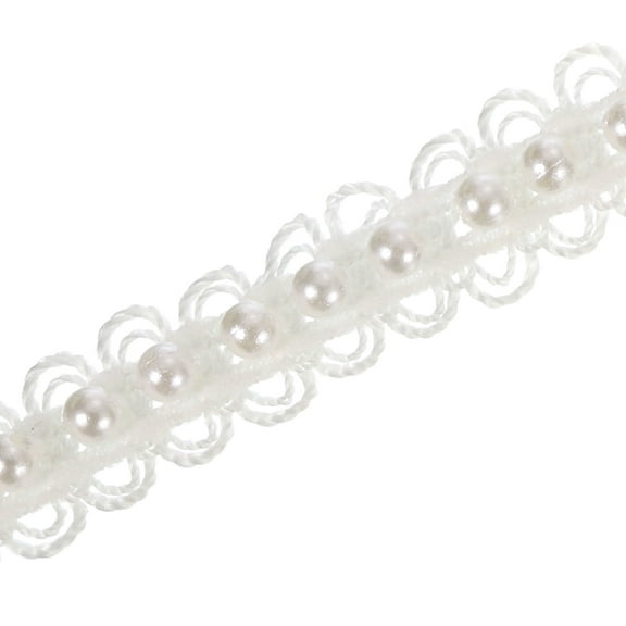 Uxcell 5 Yard 4mm OD 0.43" Wide Faux Pearl Lace Ribbon White 5Pack