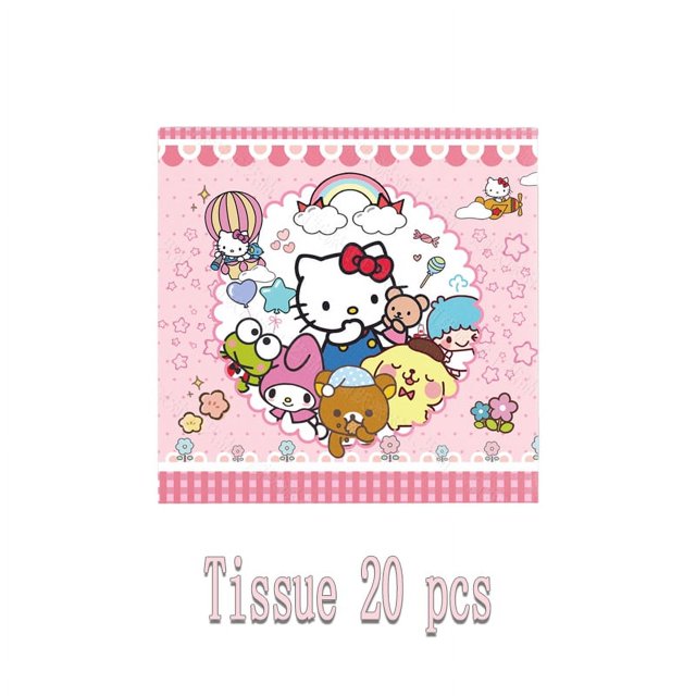 Lindo juego de vajilla para fiesta de cumpleaños de Sanrio, pancarta, adorno desechable para pastel, bandera colgante, globos de Hello Kitty, decoración de cumpleaños