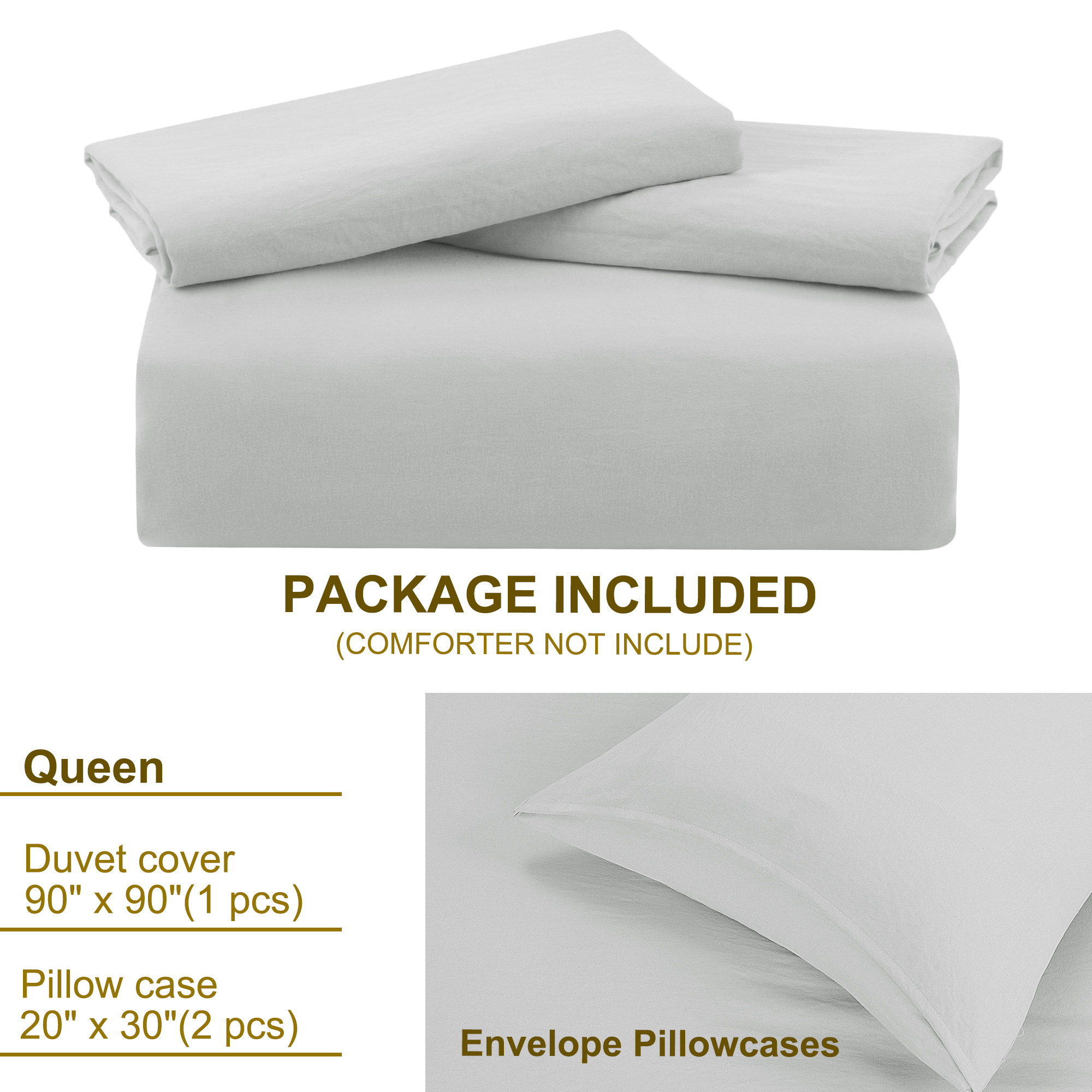 Unique Bargains 100% Microfiber Soft 3 Pieces Duvet Cover Set Queen Light Gray