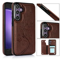Allytech Wallet Back Cover for Samsung Galaxy S23 FE 6.4", Premium PU Leather Flower Embossed Slim Fit Cards Slots Stand Feature Shockproof Phone Case for Galaxy S23 FE - Brown