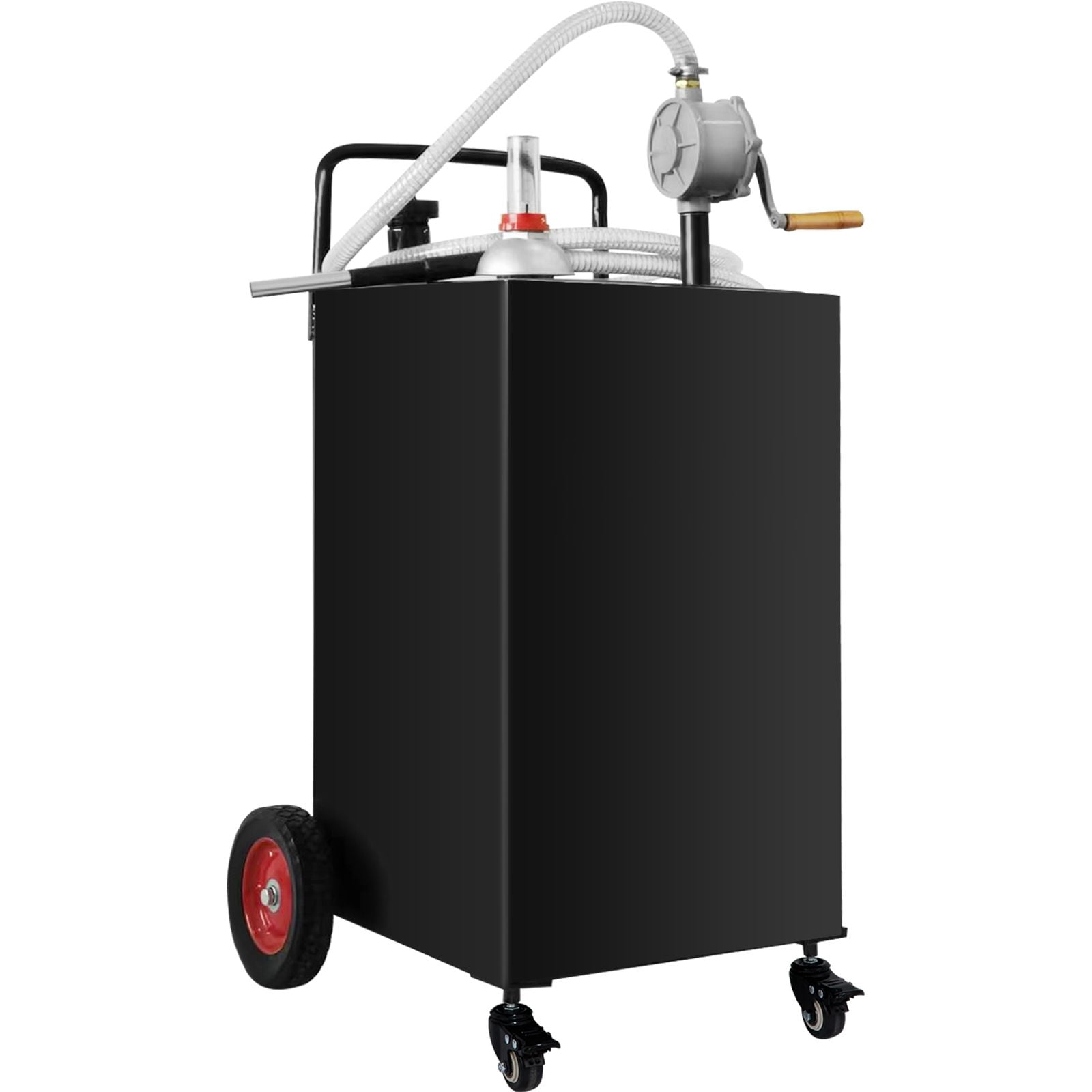 Fuel Caddy, 35 Gallon, Gas Storage Tank on 4 Wheels, with Manual Transfer Pump, Gasoline Diesel Fuel Container for Cars, Lawn Mowers, ATVs, Boats, More, Black