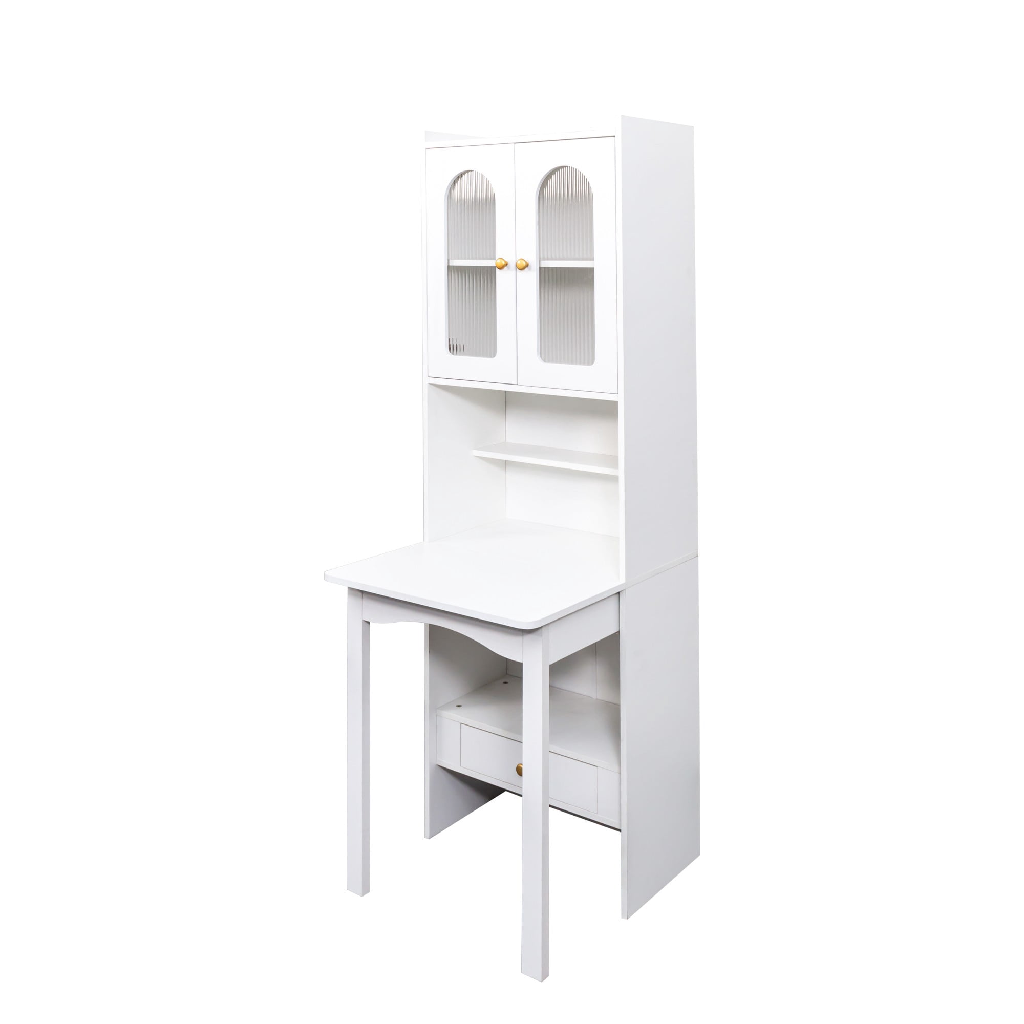 DEALTOPS 70.9-Inch Slim Fold-Out Desk Cabinet with Bookshelf and Drawer, Convertible Writing Desk, White