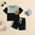 thumbnail image 4 of HCNTES Toddler Baby Boy Summer Clothes Color Block Short Sleeve T Shirt Tops Elastic Shorts 2Pcs Outfits  kids clothes under $5.00(6-12 Months,Black), 4 of 7