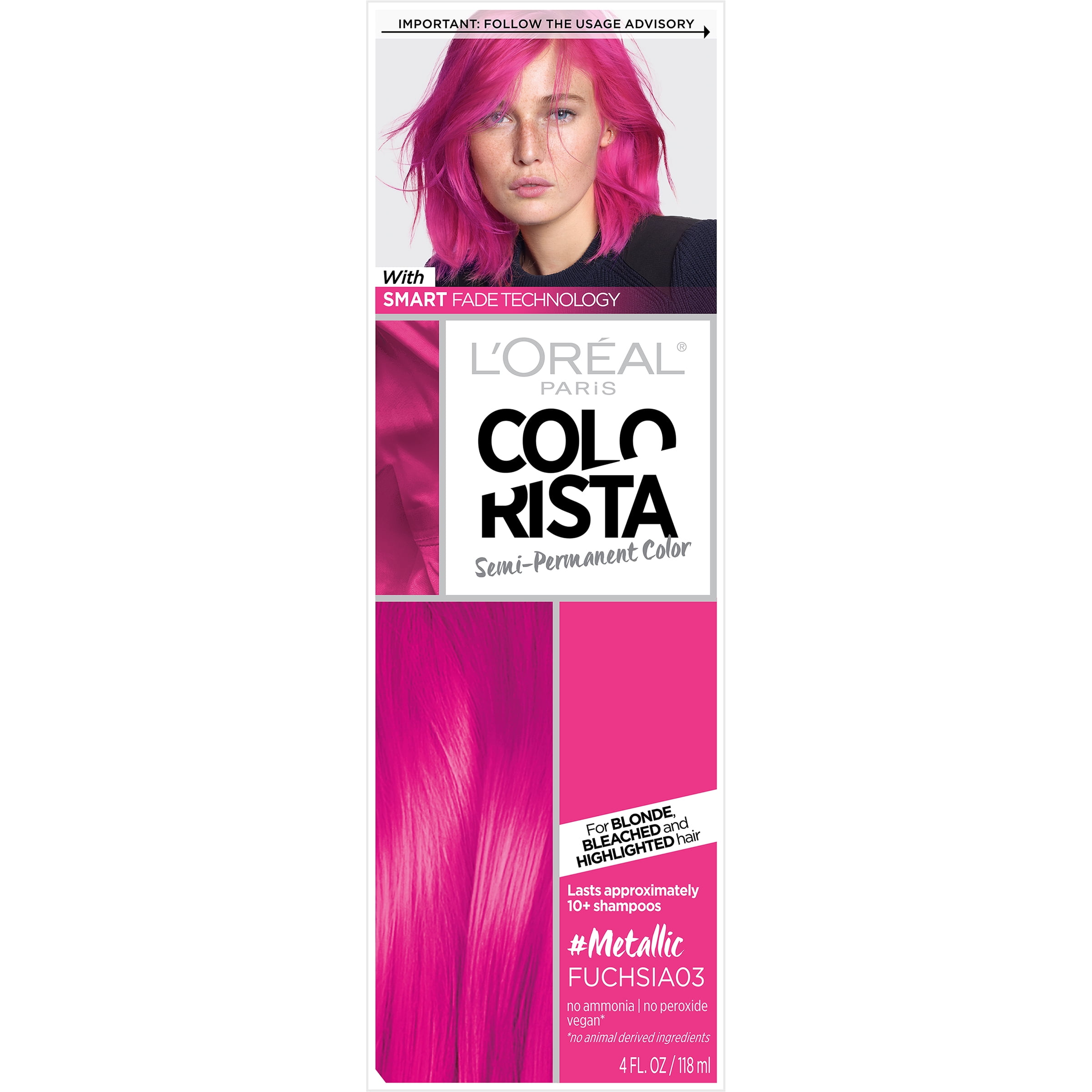 L'Oreal Paris Colorista Semi Permanent Hair Color, Light Bleached Blondes Metallic Pink, 4 fl oz