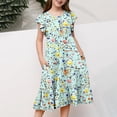 thumbnail image 6 of Auroural Girls Dresses Size 8-10 Girls' Summer Flower Print Short Sleeve Ruffled Pockets Round-Neck Printed Dress For Kids, 6 of 6