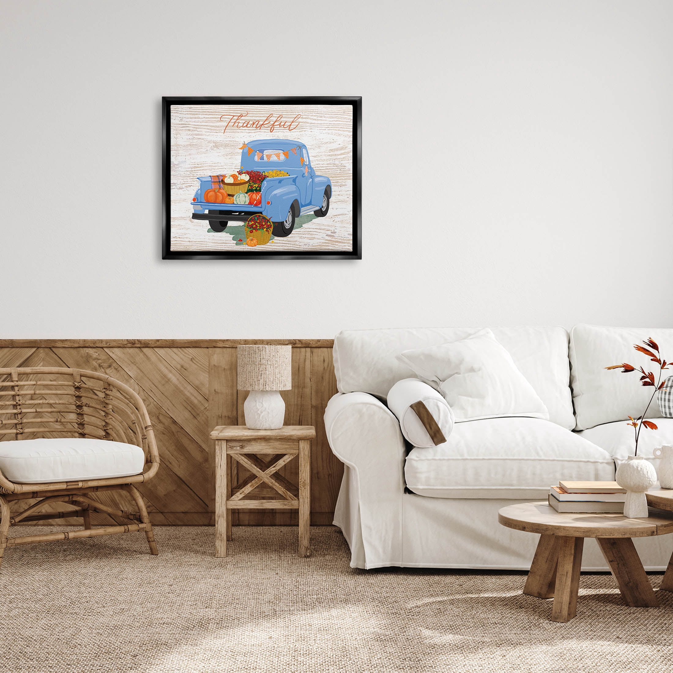 Thankful Farmhouse Harvest Truckload Holiday Graphic Art Jet Black Framed Art Print Wall Art