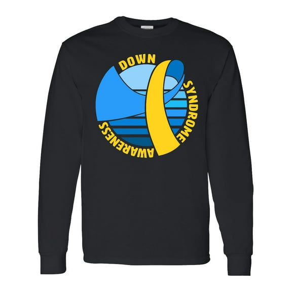 Inktastic Down Syndrome Awareness Retro Blue and Yellow Ribbon Long Sleeve T-Shirt