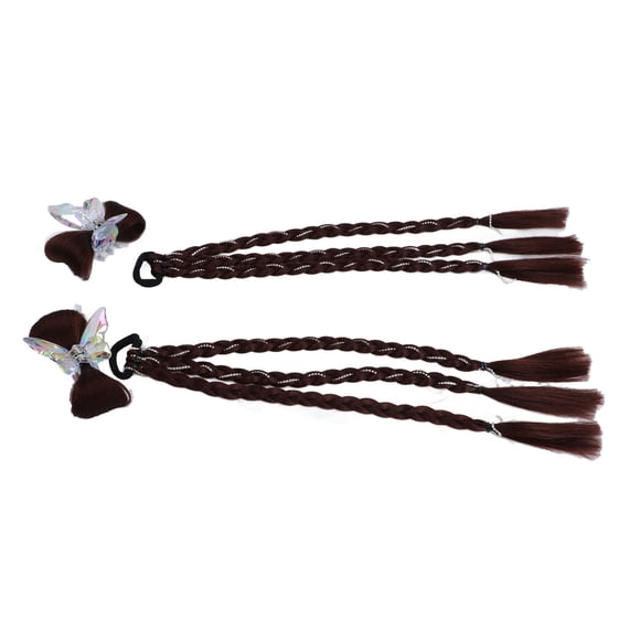 Hair Extension, Secure Elastic Tie High Temperature Silk 2 Pcs Braid Hair Extension with 2 Bow Wig Clips for Styling Deep Brown,Light Brown