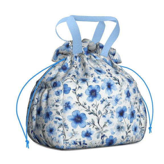 Pioneer Flower Drawstring Lunch Bag Women - Drawstring Lunch Bag Insulated for Work Office - Stain-Resistant Large Lunchbags for Women with Multi-Pockets