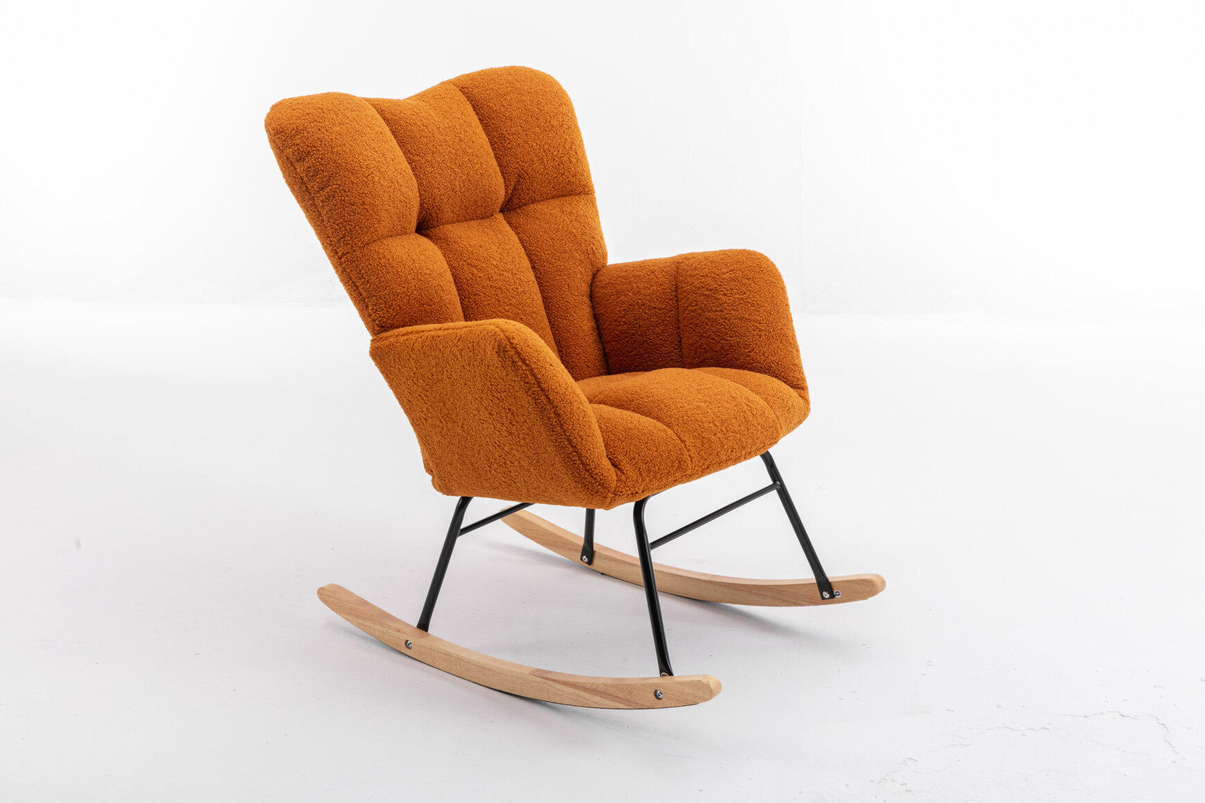Teddy Fabric Rocking Glider Chair For Nursery Living Room Indoor Comfortable Upholstered Accent Chair With Wooden Frame