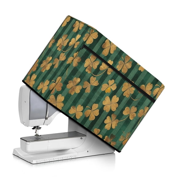 HELLHERO Gold Four-Leaf Clover Pattern Sewing Machine Cover with Carry Handle 17.7x8.6x12.5 Inch Lightweight for Large Sewing Machine and Home Appliance