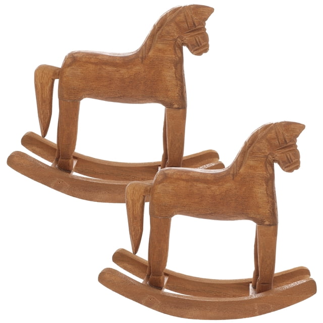 2 Pcs Jouet Cheval à Bascule en Bois Fait à la Main Mini Ornement Cheval à Bascule de Bureau