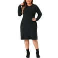 thumbnail image 1 of Vestido de suéter de mujer de tallas grandes Agnes Orinda, cuello redondo, de manga larga, suéter de punto, vestido de otoño e invierno, 3X, negro, 1 of 5
